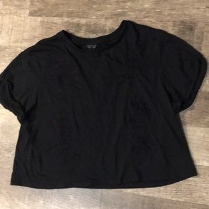 Topshop | cropped T-shirt with black embroidery